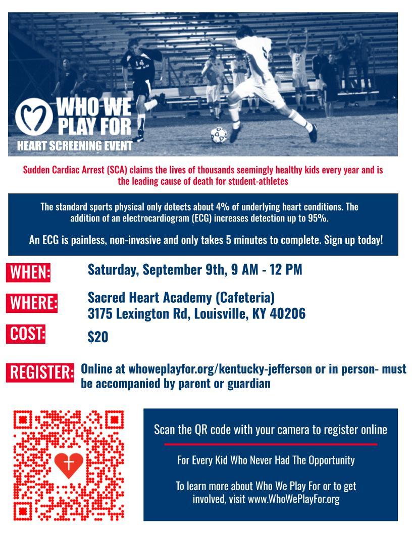 Heart Screening Event flyer 9/9/2023